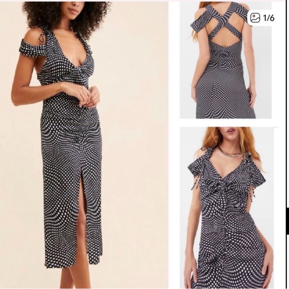 NWT FOR LOVE & LEMONS BETH POLKA DOT MIDI DRESS IN BLACK
